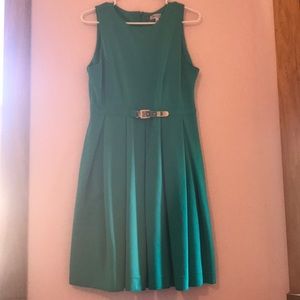 Green Jennifer Lopez Fit & Flare Pleated Dress